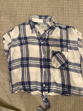 Rails White and Blue Plaid Tie-Front Crop Top